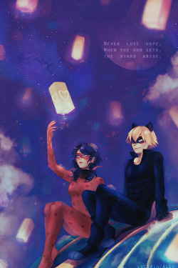 luciasatalina:  My piece for the Miraculous Ladybug charity zine, A Little Light  ! It is benefiting the victims of Hurricane Matthew and the orders are still on, so if you’re interested please check it out ! (i tried to paint for once, look  _(:’3」∠)_