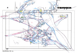 grimphantom:artbooksnat:Kill la Kill (キルラキル)Key frames from the 360-degree fight sequence between Ryuko and Satsuki, at the end of the first opening animation, were featured in the Kill la Kill Animation Originals Book Vol. 01 (Amazon US |