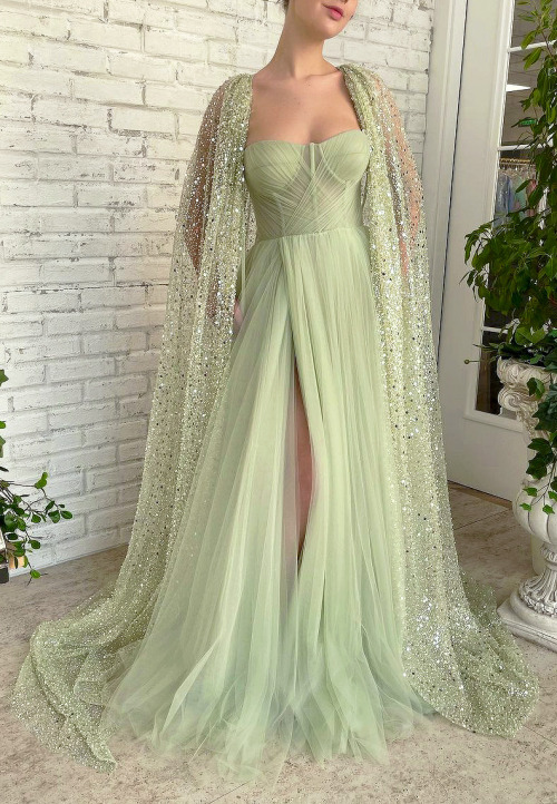 evermore-fashion:Favourite Designs: Teuta Matoshi ‘Soft Green Sparkles’ Gowns