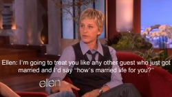 thedearlydepart: cecilthebaldwin:   braydaaan:   vodkacupcakes:  shadesofsky:  always reblog  so cute i might die  I LOVE ELLEN SO MUCH OMFG    I see how gays ruin the sanctity of marriage now, it’s all clear   Awww…cute Ellen is cute 