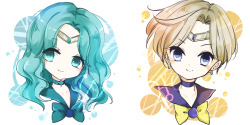 generouslyuranus:  Art By:   羽月  Sweets and chibi - Sailor Uranus &amp; Sailor Neptune