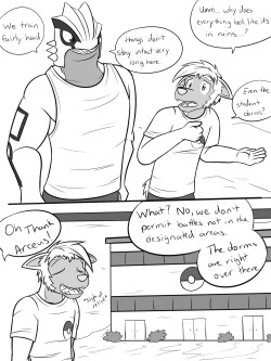 Pokemon Combat Academy - pg 20-21Well now that the tour is over, Pawl can finally meet his new teammate/roomie and get settled in.