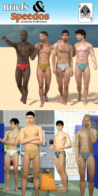  A  large collection of underwear textures for the M4 Basics speedos.  Create great looking BVDs, speedos, leather jocks and briefs.  A large collection of underwear textures for the M4 Basics speedos This package contains: 9 briefs materials 7 BVD style