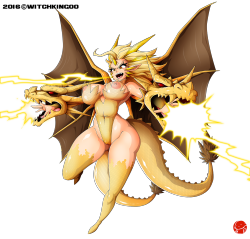 witchking00:    Kaiju or monster girl QUEEN GHIDORAH!! Anonymous comission   COMISSION INFO: http://witchking00.tumblr.com/comissioninfo