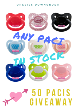 onesiesdownunder:  Onesies Downunder - Pacifier  Giveaway You can win 1 of 50 Pacifiers! www.onesiesdownunder.com 50 winners will be selected at random to win a pacifier of their choice  from our store. You can choose from any pacifier that we have in