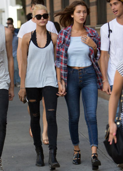 baldwinsource:  08/09/14 - Hailey Baldwin, Bella Hadid and Jessey Stevens out and about in NYC  