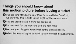 completelyunproductive-deactiva: Warnings on a poster for “What Ever Happened to Baby Jane?” (1962)