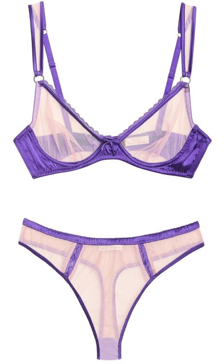 martysimone:  Fleur du Mal | Framed Demi Bra + Framed Thong in violet silk + sheer tulle