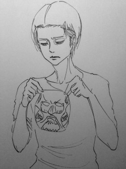 Isayama sketches Levi wearing the VOCE Colossal Titan face mask!Hair pinned back and all&hellip;