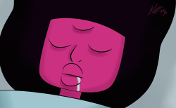 Garnet sleeping, like I should be doing, but I woke up and can’t get back to sleep so I’m up listening to Parliament while I draw.