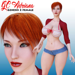 GC Adriana is a Character preset for Genesis 2 Female. This product was  create and sculpted in zbrush by guhzcoitus to make a Sensual character Model, she  have a nice Curve Body. This beautiful character is compatible with Daz Studio 4.8 and up! Check