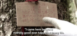 brxkenpetal:  la-m0rt:  A suicide note found nailed to one of the trees in Japan’s famous Aokigahara forest, also known as suicide forest where up to 100 people go to take their lives each year.  ☁MASTURBATION TIPS☁