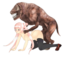 Cute lolicon hentai girl getting fucked by a demonic houndâ€™s monster cock in an animated gif from the hentai sex game Fighting Girl Mei.