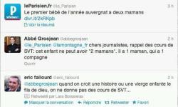 marielikestodraw:  Translation: LeParisien (French newspaper) “The First baby of the year, in Auvergne, has two mommies!” AbbéGrosJean (Catholic Priest) “Dear Journalists, quick reminder of your biology classes, a baby can’t have two mothers,