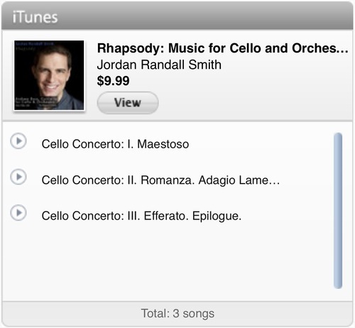iTunes Widget - Jordan Randall Smith - Rhapsody: Music for Cello and Orchestra