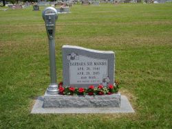 sixpenceee:  Barbara Sue Manire had a great sense of humor and always used to say that when she died she wanted a parking meter on her grave that says “Expired.” So her nephew got her one. She said that her grave is right by the road so everyone