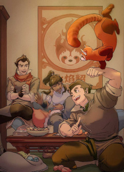 korranews:  The Fire Ferrets (Korra, Mako, and Bolin) along with their eponymous fire ferret Pabu, from The Legend of Korra: An Avatar’s Chronicle.
