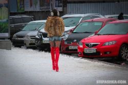 UKRANIAN LADY IN RED SHOES.