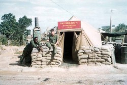 vietnamwarera:  S-1 bunker at Dong Ha, 1967. The sign above the bunker reads, “The Fabulous ‘4’; A huss is no fuss for us.&ldquo;