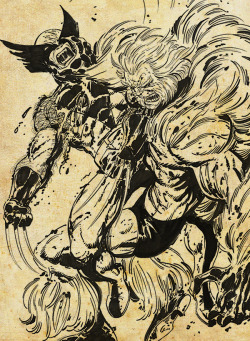 comicbookartwork:  Wolverine battles Sabertooth by John Byrne