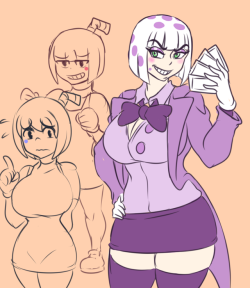 briantwelve: Drew a Sexy Lady King Dice because I’ve been listening to that Die House track a lot lately..this remix in particular is pretty great. Also some Cuphead-chan and Mugman-chan to fill up the space. 