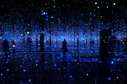 dawnawakened:  Yayoi Kusama, Infinity Mirrored Room - Filled with the Brilliance of Life (2011)  &ldquo;Eccentric Japanese artist Yayoi Kusama’s intriguing art installation at the David Zwirner gallery in New York tussles with a tough concept that