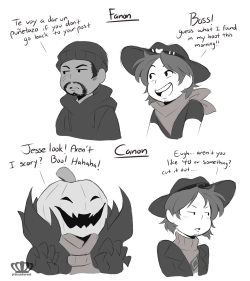 this is just something silly, not throwing shade or anything, i just thought it was hilarious at how disinterested and pouty and almost tsun mccree was acting at the halloween party, and ofc i loved party happy gabe ;u;