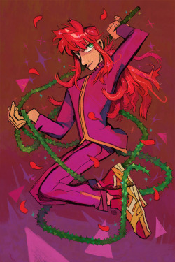 heytherechief:Finished commission for @cryptidkurama of Kurama from Yu Yu Hakusho!! It was such a treat to do a full painting of a character that I also love so much!! Thank you again dude - I’m always weak for this beautiful rose boy!!