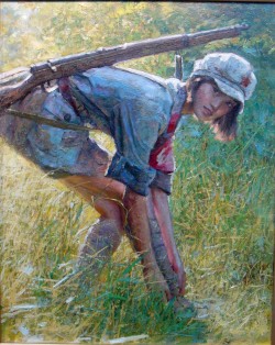 pompeivsmagnvs:  Painting of a female Chinese Communist Party soldier with a Japanese Arisaka rifle. WWII era but artist is unknown, please let me know if you have any idea where I can find more of their work. 