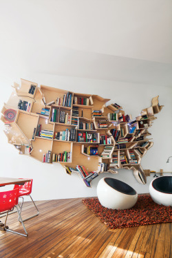 mapsontheweb:  Bookshelf in the shape of the USA built  by Russian-born architect Andrei Saltykov,   living in London. More creative maps &gt;&gt;   Fascinating.