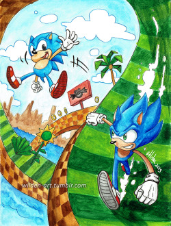 wilden-art:  A fanart of Sonic Generations I did at the Gardacon 2019!watercolours and fineliners on paper
