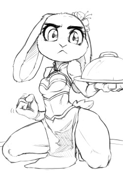 whistlefrog:  China dress undercover bunny cop.  I noticed some people (looks sideways at CoffeeChicken) were talking about how she had a cat nose instead of a bunny nose in the movie.  Tried to fix that. She does not look happy.   Omg this is adorable 