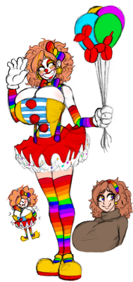 ecchi-connoisseur: kentayuki:  Meet “Sunny Rainbow” Otherwise known by her real name Soleil Raines   She is a clown obviously but unlike most clowns she is magic  I wonder what she uses that magic for… oh.  Soleil is the treatment for  coulrophobia