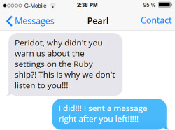 New headcanon that Pearl still doesn’t have Peridot’s number saved