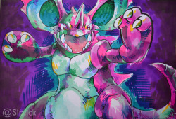 daftlynx:  Nidoking speedpaint! I really like how the colours for this one came out. Brush tip pen, markers and liquid watercolours. pixiv · deviantART · YouTube (progress video) More speedpaints here  