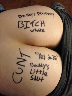 sexysexnsuch:  Share if you like, daddy marked his babygirl so she dont forget C:  This reminds me of when Dani made J her property one night in a chat! Thanks for the submissive submission, http://dirtylittlewhorexox.tumblr.com/  
