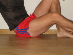 shorts-and-underwear:  Blue stripped red shorts 