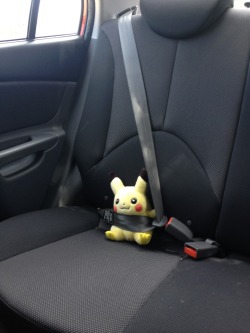 protect-me-cone:  My dad refuses to drive around with my pikachu in the window so he does this 