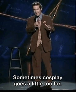 stand-up-comic-gifs:  Are those knives on your hand real? Oh, they are. Well that’s not allowed at all! - (This actually is a true story, the guy that was stabbed survived.)  Well. Last Halloween, I was out of ideas so I went to a pub as Hell Girl.