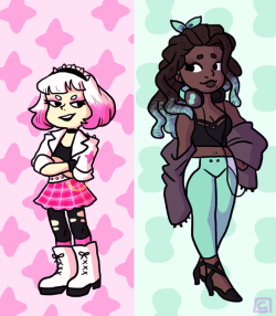 gghero: stay off the hook! i love them so much and i wanted to try designing them as humans in casual fashion because guess what i also love drawing clothes!!! I went for a punk-rock princess vibe for pearly and a romantic-cute urban style for marina