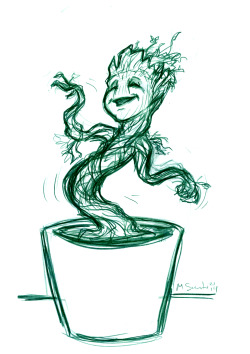 m-sciuto:  Dancing Groot sketch 2 This one’s even better than that first one because I actually used reference this time and not just my vague recollection of the scene in the middle of the night after seeing the movie 