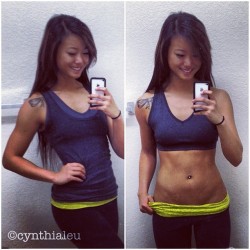 cynthipoo:  I get so motivated when I see progress!!!!!! I need to learn how to pose… I’ll figure it out soon lol and hopefully I’ll be competition ready in a couple months. I’m so excited to start shredding hardcore! :D 