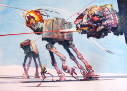 xombiedirge:  AT-AT Walkers by Hermann Mejia / Blog Part of ‘A Saga in the Stars’, the Star Wars tribute art show opening Saturday May 4th at Gallery Nucleus. 