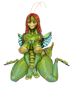 hypermeatman: Red eyed katydid girl. Shes scary but probably enjoys being petted and treated nicely  aww &lt;3