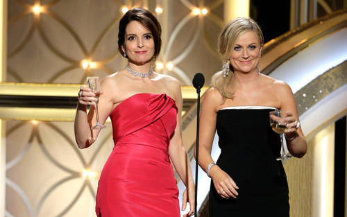 Photo of Tina Fey and Amy Poehler presenting at the Golden Globes