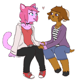 sloppydraws:  drew these two as a commission for @magical-girl-karenyaa and @catnip-brownies, plus a little kiss sketch &lt;3 theyre so cute!!! 