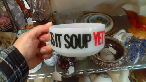shiftythrifting:  Sadly my neighborhood antique/secondhand store had to close and I bought this on the last day.  Apparently IS IT SOUP YET? was a Lipton soup mix slogan in the 70s, though this bowl has no branding on it, you’re just supposed to Know.