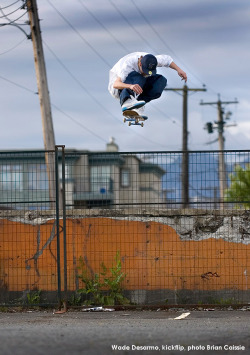 briancaissiedaily:  Wade Desarmo, popping a huge kickflip over a fence. Amazing new part in the DGK video by the way, make sure you check it out ! 