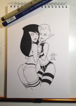 callmepo:  Just finished another sketchbook - which means another endcap drawing. This time I couldn’t decide who I wanted to draw, so I picked two of them - Shego and Lord Dominator! Why they are in their underwear I have no idea…   ;9