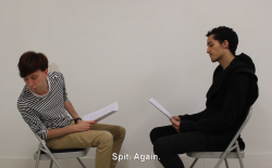 raveneuse:   Adam Patterson &amp; Aidan Strudwick, Study for Script (David West &amp; Steve O’Donnell in Men Hard at Work), 2014.  A gay pornographic script was transcribed and recited devoid of all sexually interactive performance directions.  